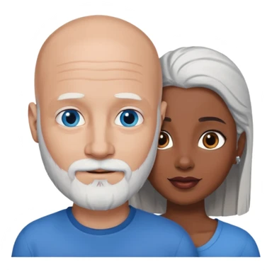 Talk bald white man with a white beard and blue eyes lovingly holding a black woman with brown eyes and grey hair sticker