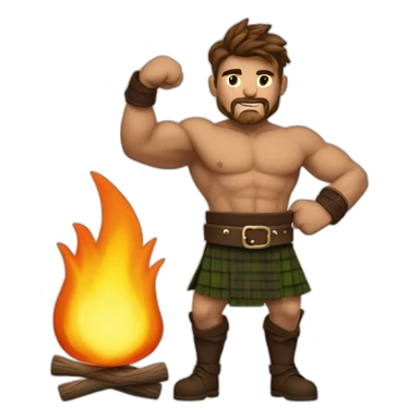 monty starting fire wearing a kilt flexing biceps brown haired sticker
