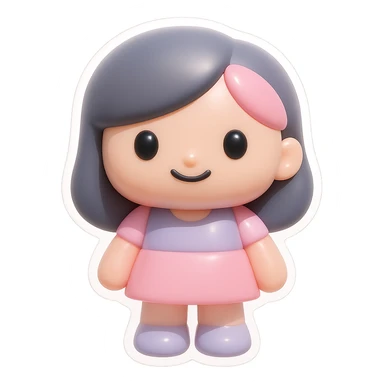 Convert to sticker style with a white border, keep the BLACKPINK-inspired vinyl figure look. sticker