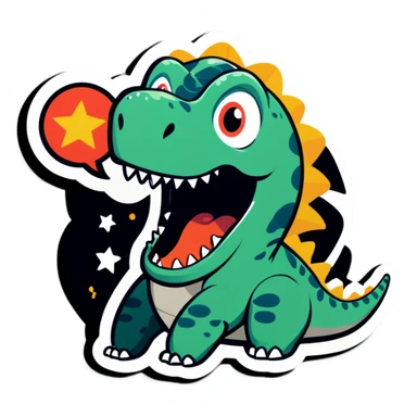 Dino saying “Ruh roh “as meteor comes sticker