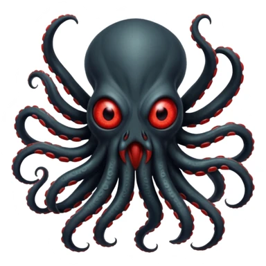 aggressive 8-tentacled black cyclops alien emoji, black body, one big evil red eye in the middle, lunging forward with tentacles, no arms or legs, match attached references sticker