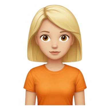 woman with blond hair standing, full body, wearing a light orange shirt sticker