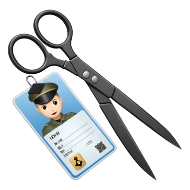 Floating black Scissors cutting an idf soldier ID card in 2 parts .hyper realistic sticker