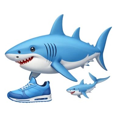 un tiburón con zapatillas azules  sticker