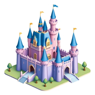 Isometric exterior Walt Disney world castle, dollhouse style 3D realistic  sticker