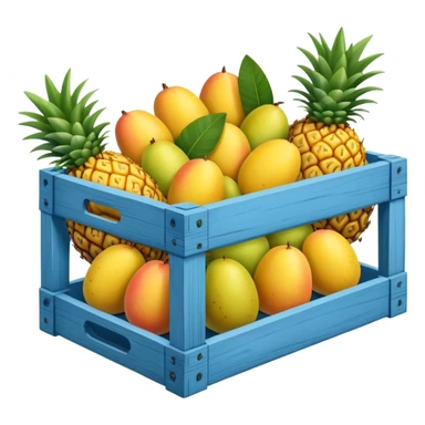 pineapples, mango and passion fruit in a blue crate sticker
