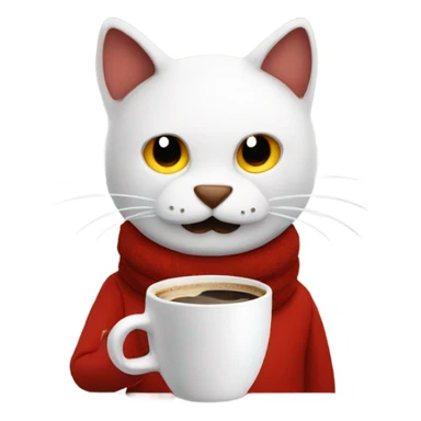 a red man wearing a snowman head drinking coffee petting a cat sticker