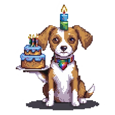 dog with birthday cake sticker
