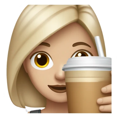 A white girl with a luggage in one hand and holdin a cup of  Iced latte sticker