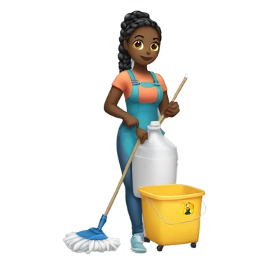 A thick black girl with braids in a ponytail standing cleaning supplies sticker