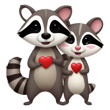 Raccoon and opossum cute animal couple love with heart sticker