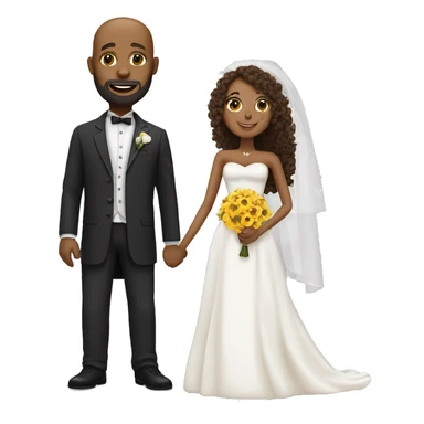 Black bald man with a beard and his wife with long, brown, curly hair on their wedding day sticker