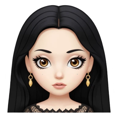 black hair, pretty, BLACK long black hair, pale skin, eyeliner, lace clothes, brown eyes bratz baddie sticker