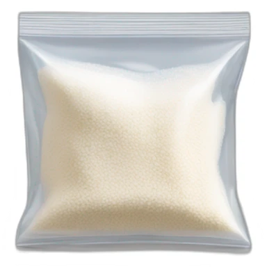 small square transparent ziplock bag, half full of white powder sticker