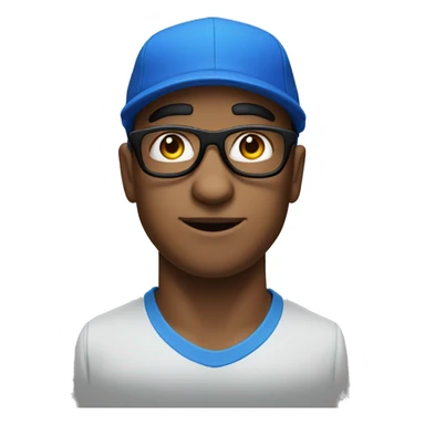 A man wearing a blue cap with 'P' on it and black glasses, white skin and big nose sticker