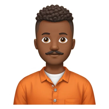 i need a black man with a mohawk in the center and a blad from sides and a beard and a moustache be should be wearing an orange button up shirt with no collar and a round neck and he should be balck and the hairs should be curly sticker