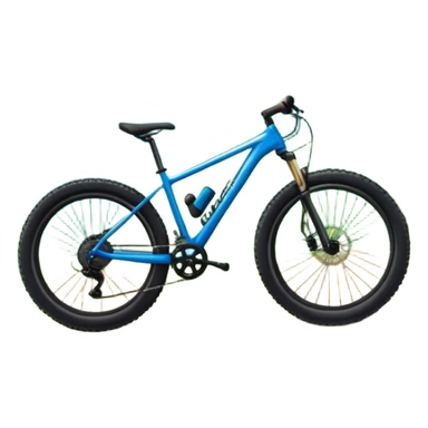 An icon featuring a mountain bike standing on a scenic trail. The background showcases majestic mountains, lush green valleys, and a bright blue sky with fluffy clouds. The sun casts warm light over the landscape, emphasizing the beauty of outdoor cycling. Transparent background sticker