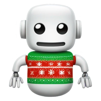 Smiling robot wearing a Christmas sweater sticker