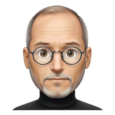 Steve Jobs with black turtleneck, round glasses, beard sticker