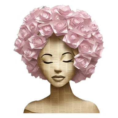 Glamorous lady made of 420 origami newspaper roses hemp leaves lantern fairy lights burning paper vaporwave sticker