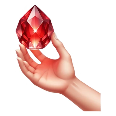 Pov white tone skin hand holding a red glowing crystal refracting light.  Only the hand should be displayed, nothing else.  sticker