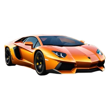 Lamborghini Aventador speeding down Sunset Avenue at dusk, headlights blazing. The sky glows in warm sunset hues, reflecting off the sleek car. Motion blur emphasizes speed, with palm trees and city lights in the background. Transparent background. sticker