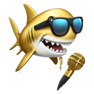 gold shark with chain and sunglasses holding microphone  sticker