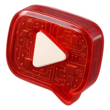 red speech bubble with inside a big red YouTube white play button, very glossy circuit style, transparent sticker