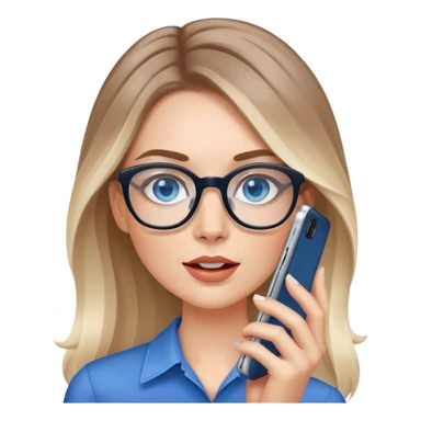 Pale Realistic balage hair woman wearing glasses and blue eyes speaking on 1 cell phone sticker