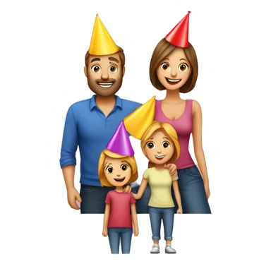 european family of 4 people (mom dad and 2 kids) celebrate birthday in birthday hats sticker