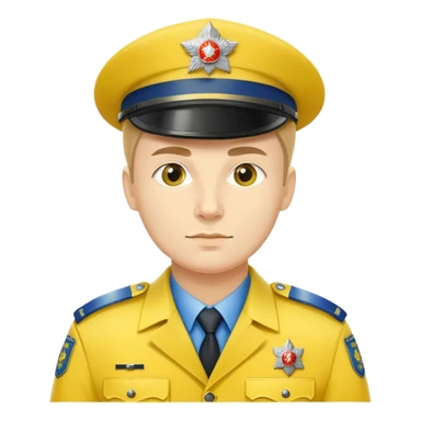 Russian police officer with yellow hat and yellow uniform instead of traditional blue sticker