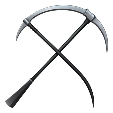 The scythe of the God of Death, a symbol of death, is long and straight, entirely in deep black. sticker