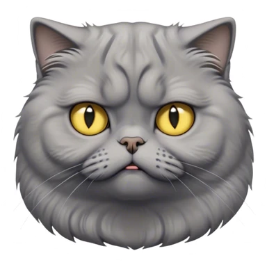 Cinematic Comical Grey Scottish Fold Cat Portrait Emoji, Adorable folded ears accentuating its round face, head tilted with a scrunched, grumpy expression, sleek soft grey fur with subtle blue undertones, large, striking yellow eyes, Simplified yet sharp features, highly detailed, glowing with a slightly sarcastic glow, high shine, poised but with a comically displeased demeanor, stylized with an air of playful disdain, focused yet unimpressed, soft glowing outline, capturing the essence of a grumpy yet endearing kitty with the classic Scottish Fold charm, so lifelike it feels like it could give you an exaggerated sigh and a disapproving stare at any moment! sticker