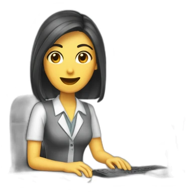 Secretaria cabelos cacheados digitando sticker