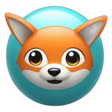 3d sphere with a cartoon fox with big eyes sticker