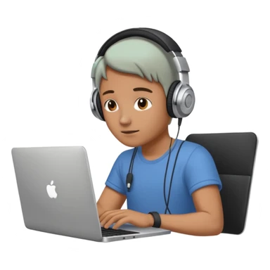 laptop ile çalışan kulaklık tana biri, bilgisayar logosuz olsun sticker