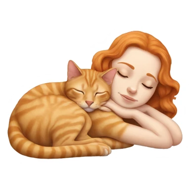 White girl ginger hair sleeping with sphinx kitty sticker
