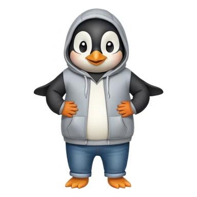 friendly anthropomorphised penguin in a hoodie and jeans standing with arms folded, smiling sticker