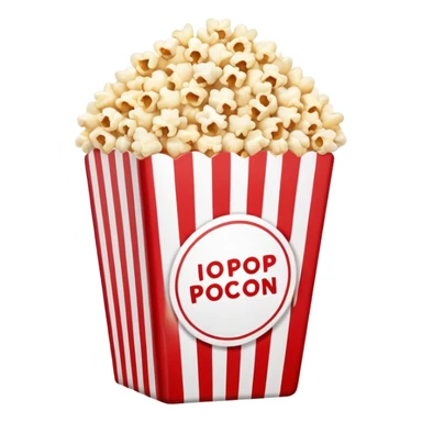 extremely minimalist popcorn in red and white vertically striped box, absolute minimum details, no text, no labels, pure iOS emoji style with glossy finish sticker