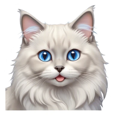 Cinematic Adorable Fluffy Light Grey Mantle Ragdoll Cat Portrait Emoji, Head tilted cutely with big, sparkling blue eyes, soft light grey fur with darker points on the ears, face, and paws, Simplified yet irresistibly adorable features, highly detailed, glowing with a soft, warm glow, high shine, yawning in a peaceful and playful manner, stylized with a touch of whimsy, bright and endearing, soft glowing outline, capturing the essence of a relaxed and loving kitten, so cute it feels like it could leap out of the screen and stretch into a cozy nap! sticker