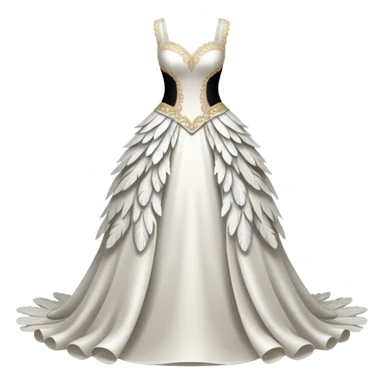 Hyper Realistic ornate Wedding dress displays  with feathers  sticker