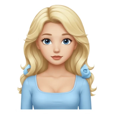 pretty girl blonde wavy long hair makeup light baby blue skin tight square neckline long sleeve top sticker