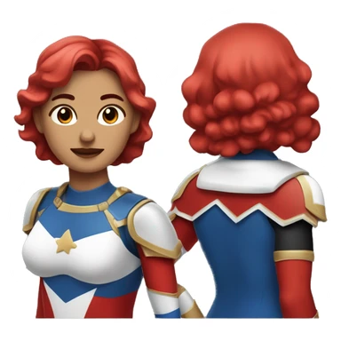 súper heroina con taje rojo y puntos negros con piel blanca y Dos coletas y cabello azul  sticker