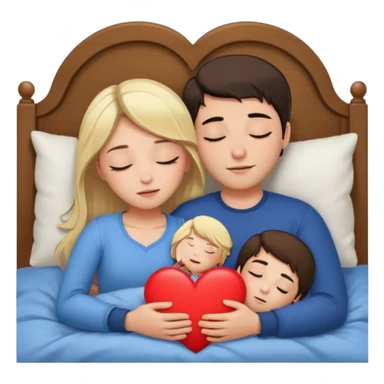 cuddling in bed, asleep. blonde girl. brunette man. eyes closed. heart between them. no headboard sticker