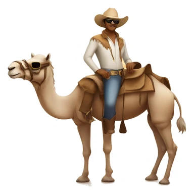 White cowboy with sunglasses smirk in a camel in the desert  sticker
