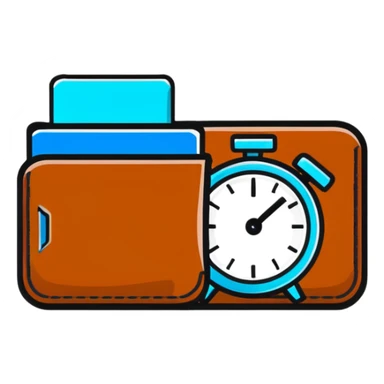 leather wallet next to an alarm clock sticker
