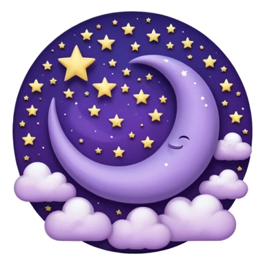 Purple Crescent Moon With Clouds And Stars sticker
