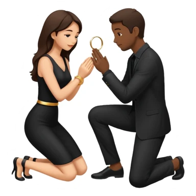 Silhouette of a man kneeling on one knee and offering a ring to a woman receiving it sticker