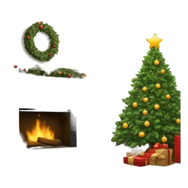 Christmas tree next to fireplace  sticker