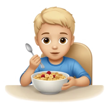 child sitting at the table with a bowl of cereal  sticker